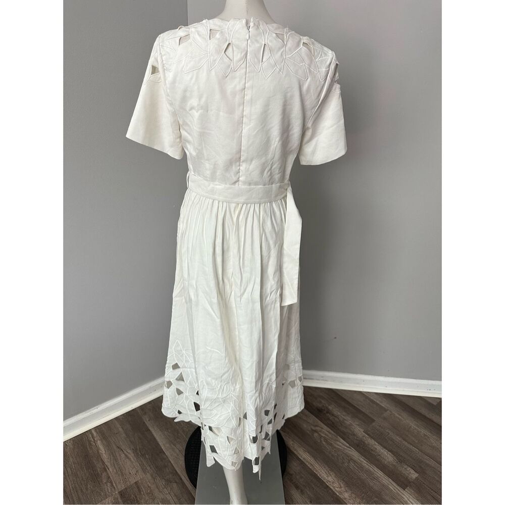 NWT SIMKHAI White Jilly Abstract Embroidery Short Sleeve Midi Dress US 4 $395 - Picture 8 of 10